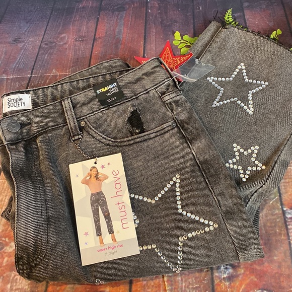 Y2K Baggy Rhinestone Star Embellished High Waisted  Jeans - Picture 10 of 11